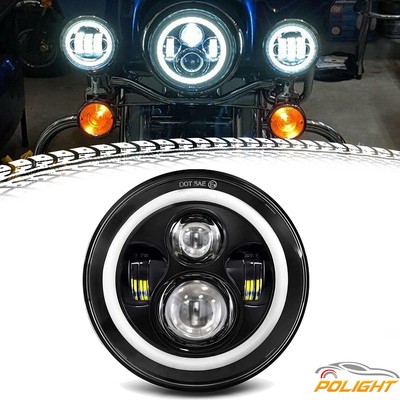 7'' Inch LED Headlight Projector Halo DRL Motorcycle For Dyna Cafe Racer Bobber
