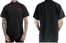 WICKED Mens Button Mechanic Work SHIRT Goth Punk Metal Rock Biker tattoo country
