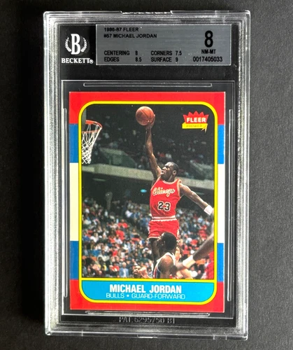 MICHAEL JORDAN 1986-87 RC FLEER #57 ROOKIE CARD BGS 8 NM-MT (9 SURFACE)
