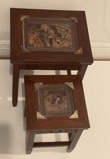 Pair Of Hand Carved Wood Chinese Nesting Tables 14” Tall X 11” Plant Stands