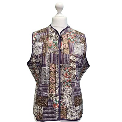 Steppweste Jacke Orvis Patchwork Indisch Blockprint Baumwolle Kantha Uk XL