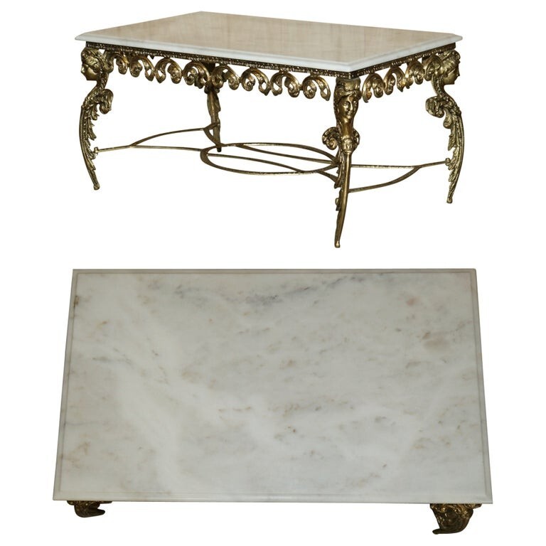 ANTIQUE ITALIAN BRASS & CARRARA MARBLE COFFEE TABLE CIRCA