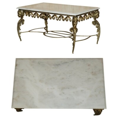 ANTIKER ITALIENISCHER MESSING & CARRARA MARMOR COUCHTISCH UM 1880 DICKSCHLIFF TOP