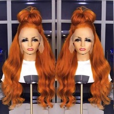 Long Straight Lace Front Wigs Orange Ginger Synthetic Hair Wig Custume Heat Safe