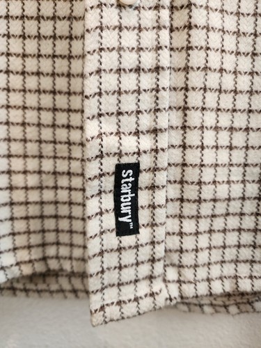 Starbury Mens Cream Button Down Striped Flannel Cotton Shirt Mens - Picture 8 of 12