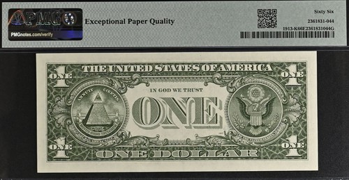 1985 $1 Federal Reserve Note - PMG 66EPQ - Dual Autograph - Ortega / Baker - Picture 3 of 3