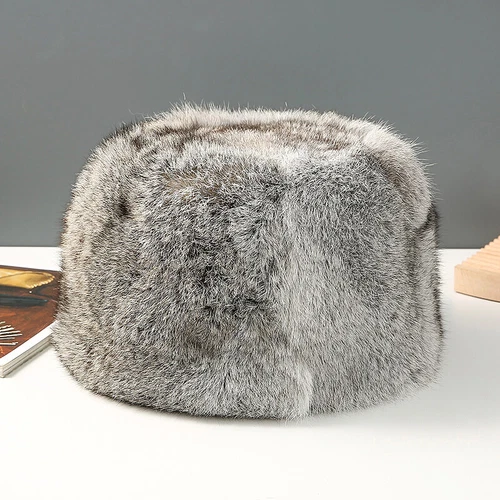 100% Real Rabbit Fur Hat Thicken Winter Warm Flat Top Cap Fashion Outdoor Men - Picture 5 of 24