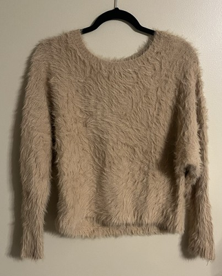 #ad Jessica Simpson Faux Fur Tan Sweater Women’s XS Extra Small $14.99