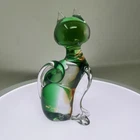 Vintage Murano Cat Art Glass Figurine With Sticker Green Brown 7.5" Tall