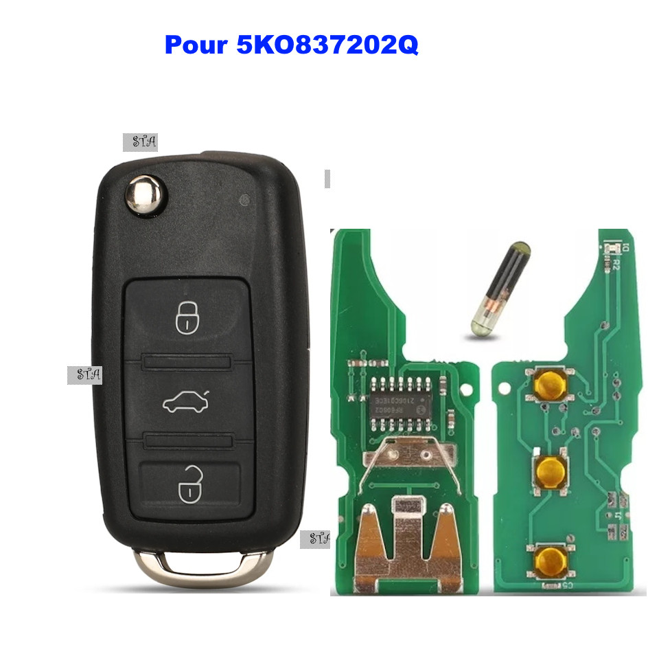 Clé Golf 6 perdue ? Télécommande 3 boutons 433MHz de remplacement pour Tiguan et Polo
