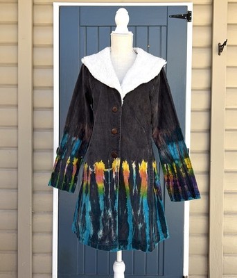 Gypsy Rose Tie Dye Corduroy Jacket with Sherpa Fleece Trim Women's Size Medium