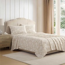 Laura Ashley - Queen Sheet Set Crisp Cool Cotton Percale Bedding Deep Pockets
