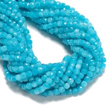 Blue Amazonite Dyed Jade Faceted Cube Beads Size 5-6mm 15.5'' Strand