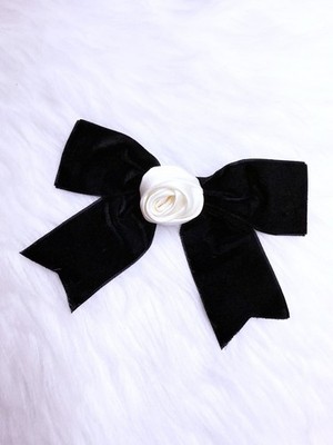 Satin Rose Flower Black Ribbon Bow Brooch Pin New Handmade Gift