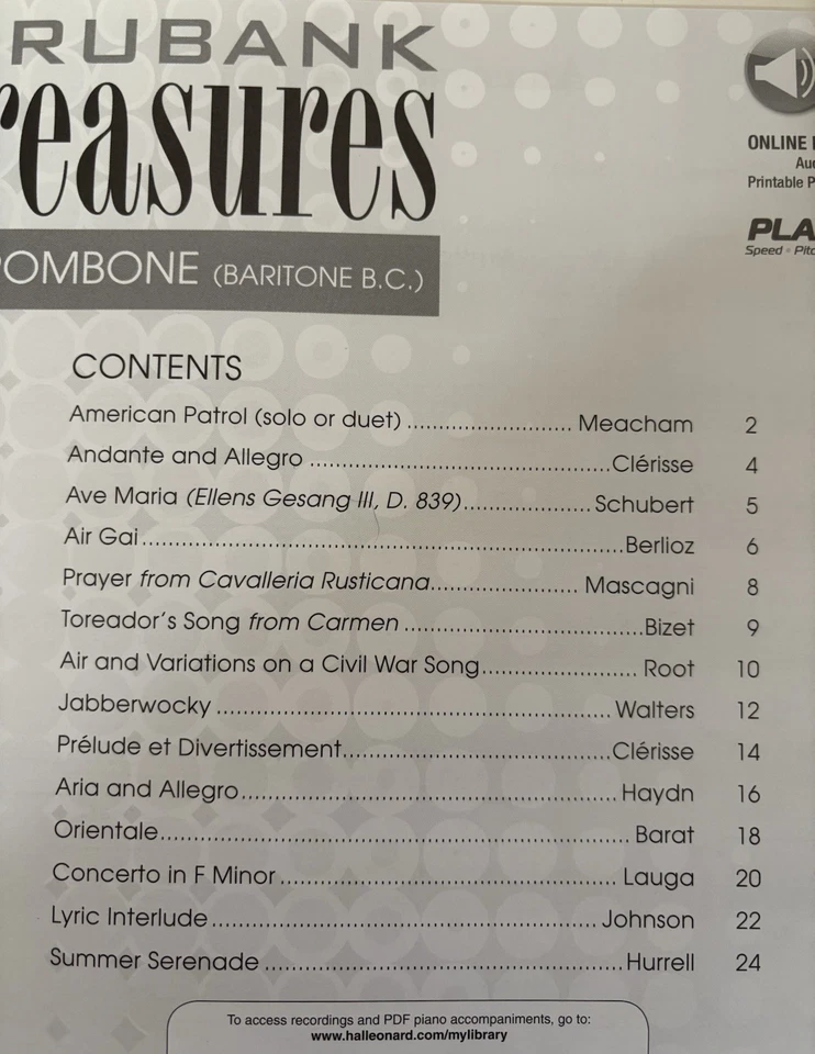 Rubank Treasures for Trombone Easy to Advanced Sheet Music Book Play-Along Audio - Image 2 of 2