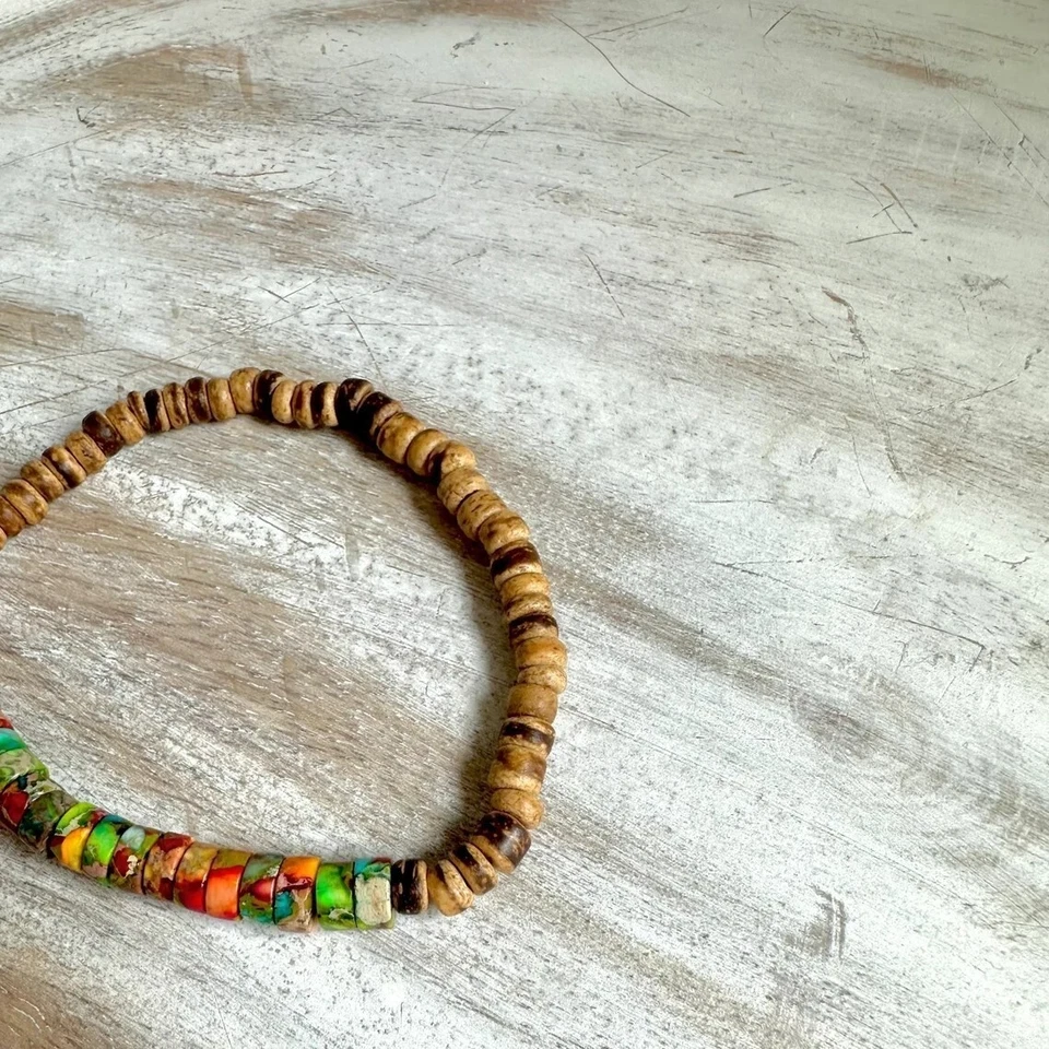 Pulsera elástica piedra natural sedimentos marinos madera jaspe cuentas regalo Foto 3 de 3