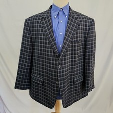 Oak Hill Plaid Sport Coat Blazer Blue Gray Poly Rayon 2XL 50 52