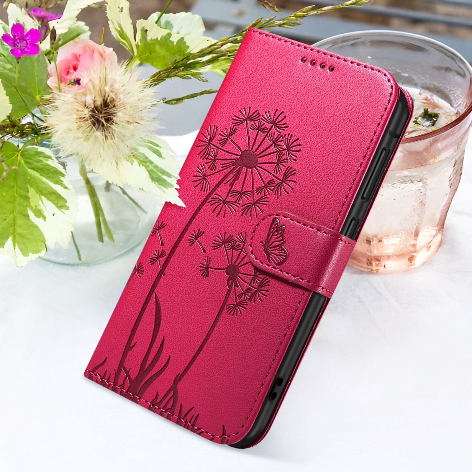 Coque Galaxy A37 portefeuille rouge rabat clapet fleur papillon