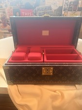 Louis Vuitton Monogram inspired Leather Jewelry Box Org Lockable Red Suede 