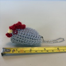 Handmade Crochet Chicken Hen Rooster Grey Plushie Color Button Eyes Keychain