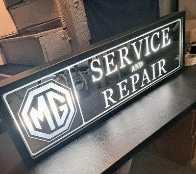 MG MGA MGB SERVICE AND REPAIR MIRRORED WHITE LED LIGHTED SIGN 