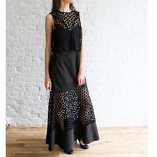 NICHOLAS black dress with Geo-Lace cover top prom dress gown goth grunge $595