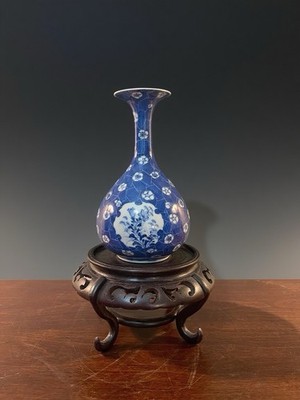 梅花7 Antique Oriental Porcelain Blue & White Ice Plum and Flowers Vase