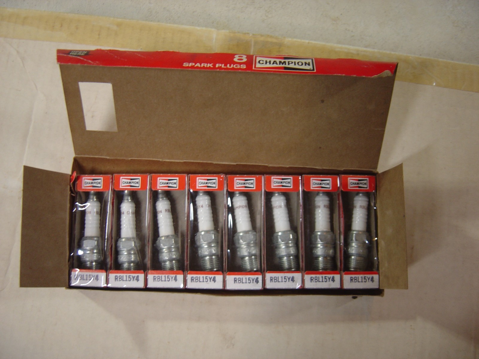 Vintage 8 Champion Spark Plugs   RBL15Y4, NOS