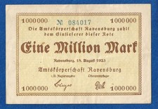 06 292 Notgeld Amtsk&ouml;rperschaft Ravensburg 1 Million Mark, 18.8.1923