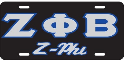 Zeta Phi/&Phi; Beta Z-Phi Outline Mirror License Plate [Black/Silver/Blue - C...