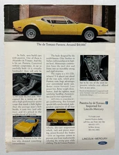 de Tomaso Pantera Original 1974 Vintage Print Ad Sports Car Ford Linclon Mercury