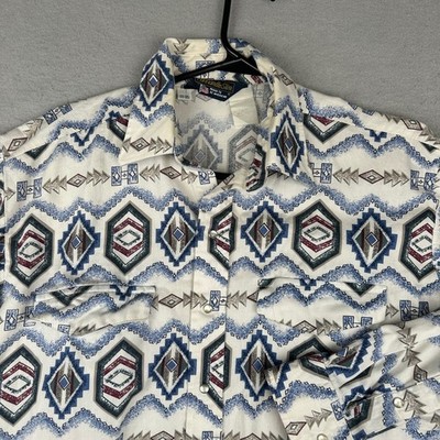 Vintage Panhandle Slim Shirt Mens 17 White Western Aztec Rough Stock Geometric
