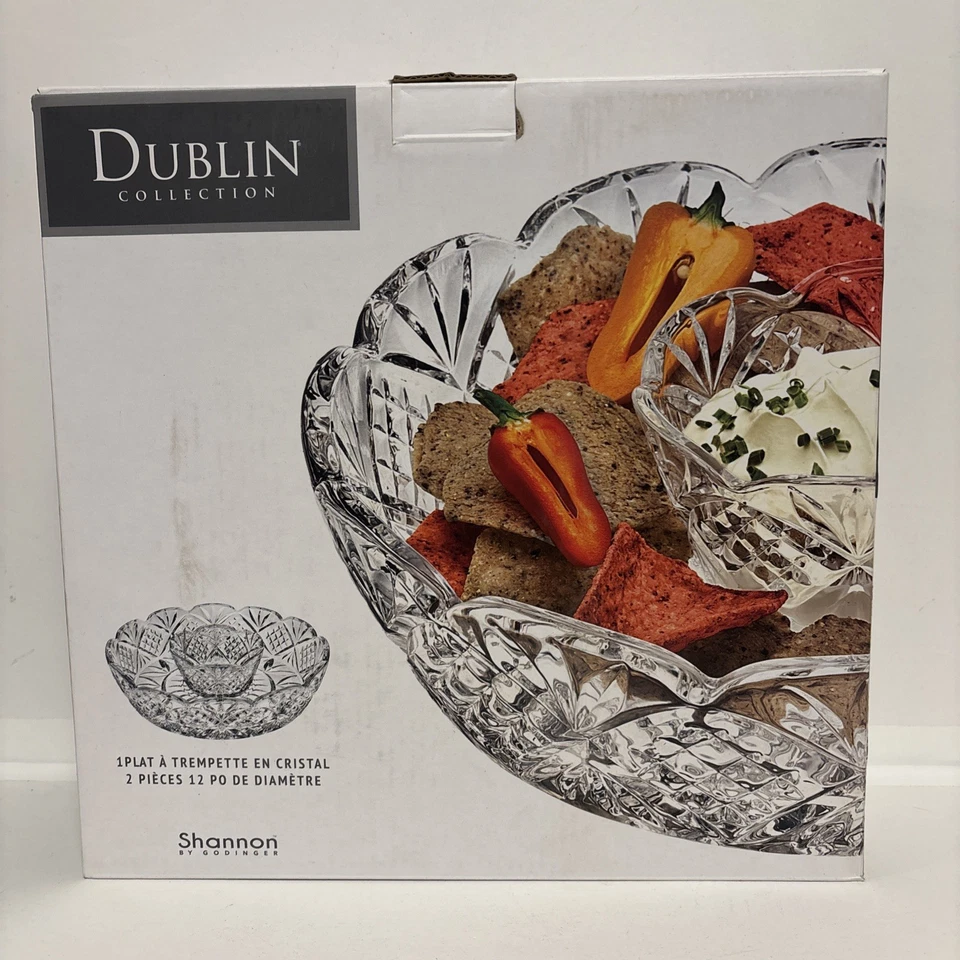 Dublin Crystal Collection Grande 2 Piezas Cristal Chip and Dip Servidor Por Godinger Foto 4 de 4