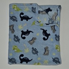 Parent's Choice Blue Dinosaur Fleece Baby Blanket Gray Green Trees 30x34