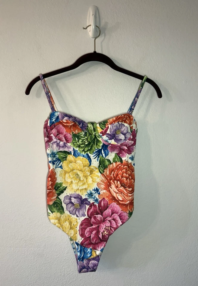Farm Rio Rainbow Chita One Piece Swimsuit Multicolor Floral Print Cutout Small - Image 4 of 4