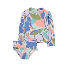 New toddler floral rashgaurd swim set size 2t