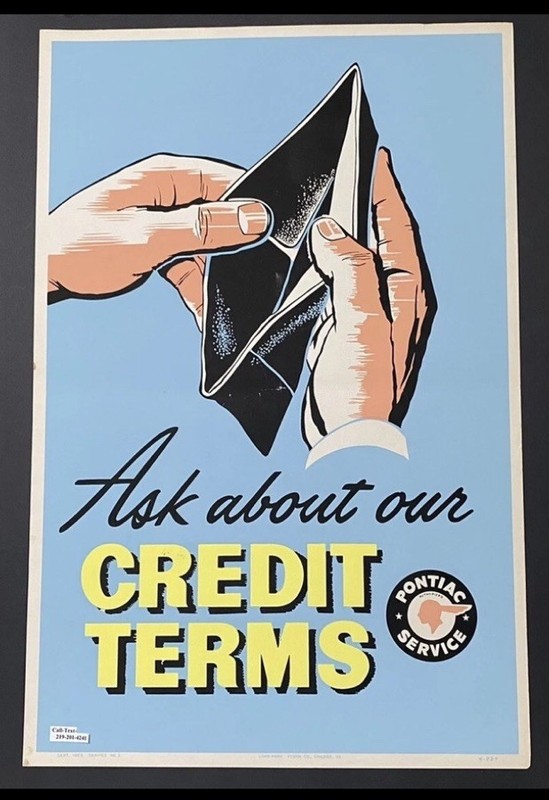 1955 Original Vintage GM Pontiac Poster 38x25 Credit Budget Dealers Garage
