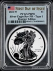 2021-W $1 American Silver Eagle Reverse Proof Type 1 PCGS PR70 FD - Blue Flag