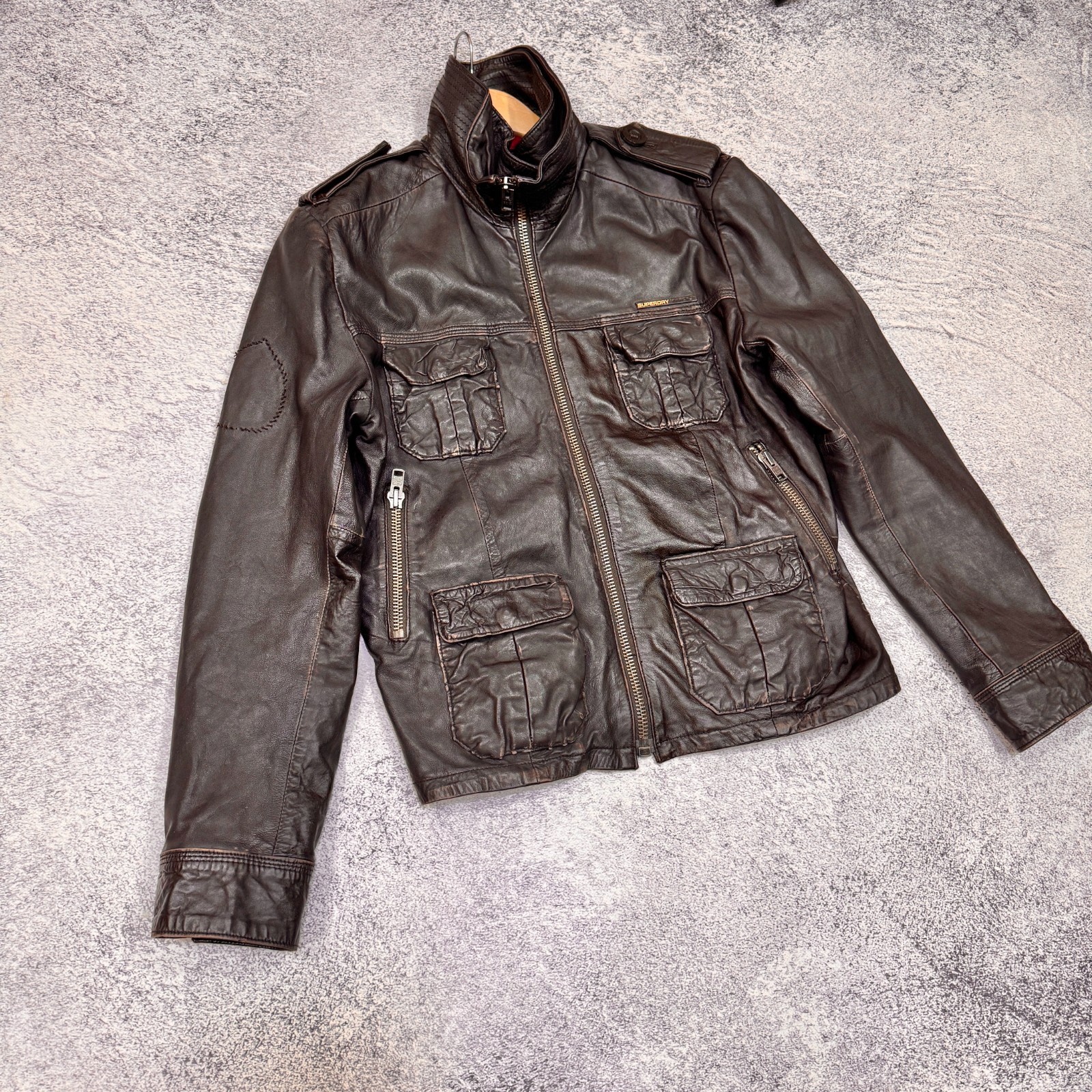 Superdry Brad Mens Genuine Leather Jacket L size image 2