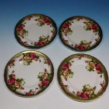 Royal Chelsea Fine Bone China - Golden Rose - 4 Bread Dessert Plates - 6½ inches
