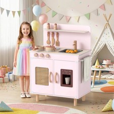 Play Kitchen for Kids, Wooden Pretend Kitchen Playset w/Realistic Ice Maker