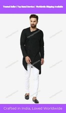 Black Indian Kurta Shirt Leisure Suit Homewear Shirt Mens Cotton Clothing
