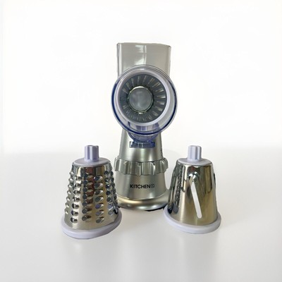 Kitchen HQ Speed Drum Grater Slicer - Manual Crank- Grey - 3 Blades - New In Box