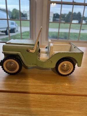 Vintage Tonka Jeep Pressed Steel Toy Car Light Green With White Interior
