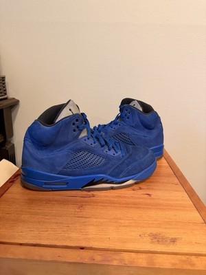 Jordan 5 Retro Blue Suede Sz 11.5 Metallic Fire Red Laney
