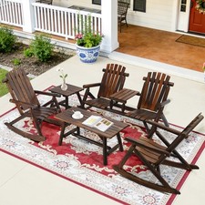 Outdoor Patio Log Chair Set with Table Wooden Adirondack Furniture Set for Yards