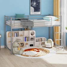 Twin Size Loft Bed  Heavy-Duty Metal Frame Space-Saving Design & Noise-Free