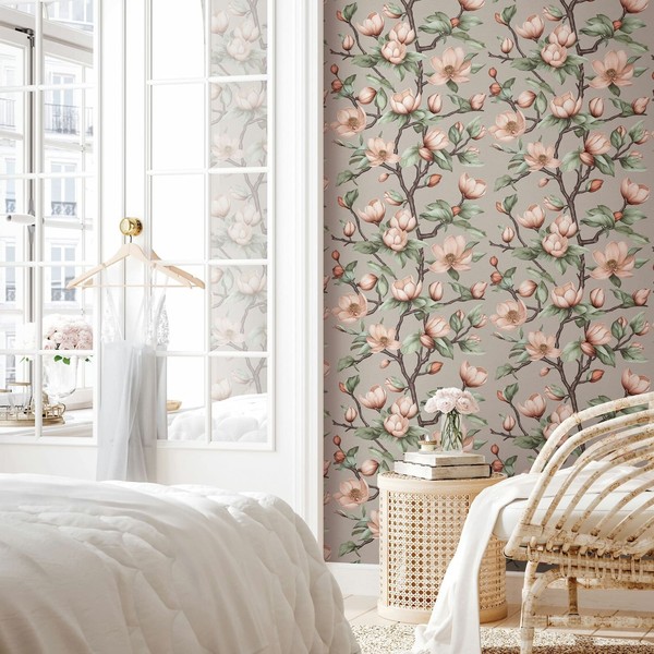 Vliestapete Blumen Zweige Floral Textiloptik Grau GrüN Rosa 89033 (3,84€/1Stk)-image