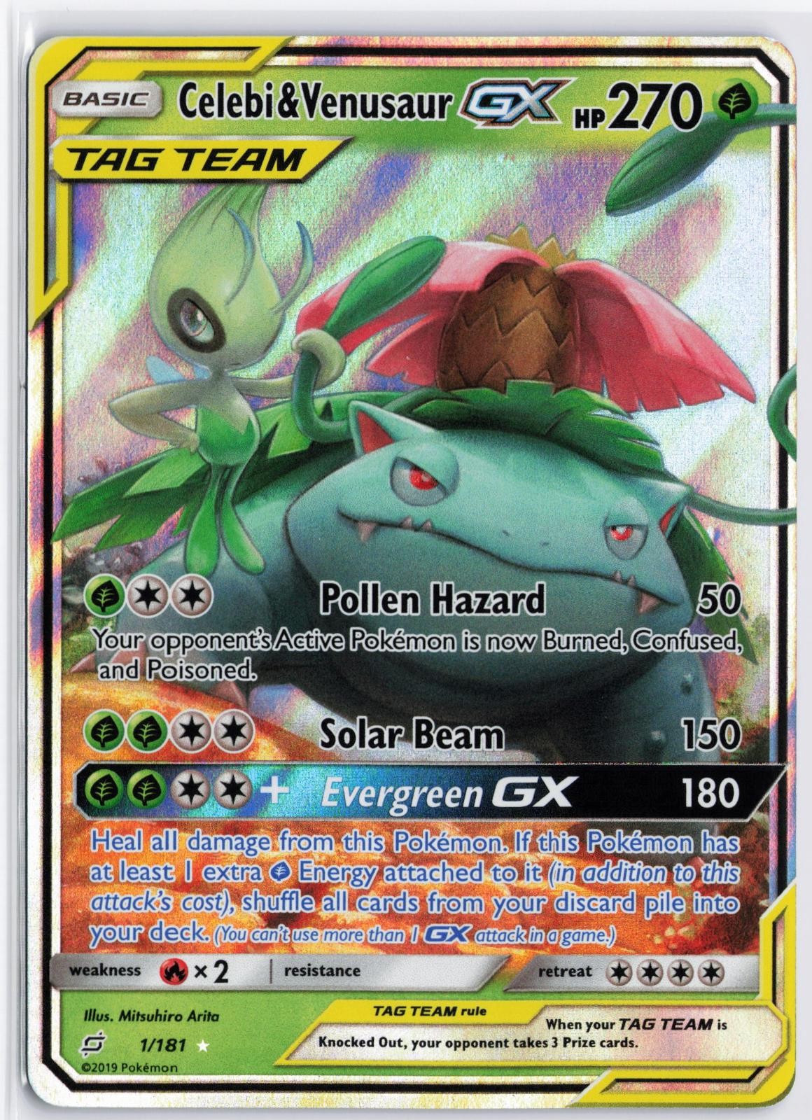 POKEMON TCG CELEBI & VENUSAUR GX TEAM UP 1/181 HOLO GX RARE NM