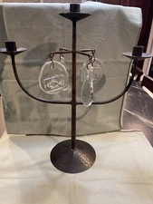 Vintage Erik Höglund, Boda Swedish Hammered Wrought Iron & Glass Candelabrum